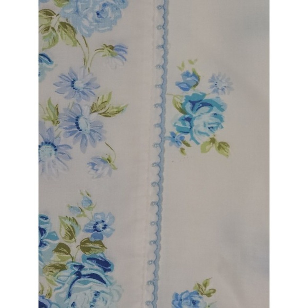Vintage JC Penney Penn-Press‎ Twin Sheet Aqua Floral 72x104 No Iron Muslin 1970s